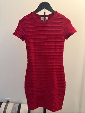 Michael Kors Navy Knit Bodycon Red Scalloped Stripes SIZE XSMALL
